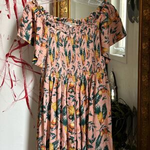 C&C California Pink Pineapple Print Midi Dress
